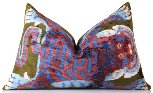 CANVELLO Handmade Silk Velvet Tiger Pillow – 16x24 Luxury Ikat Accent