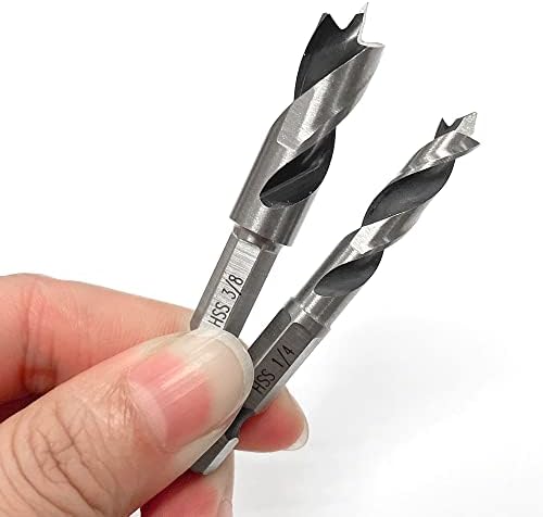 Mesee 6 Pieces HSS SAE Stubby Drill Bits, 1/4" Hex Shank Quick Change Brad Point Stubby Bit Set Woodworking Drilling Tool for Wood and Soft Metals Aluminum Iron Sheet Copper