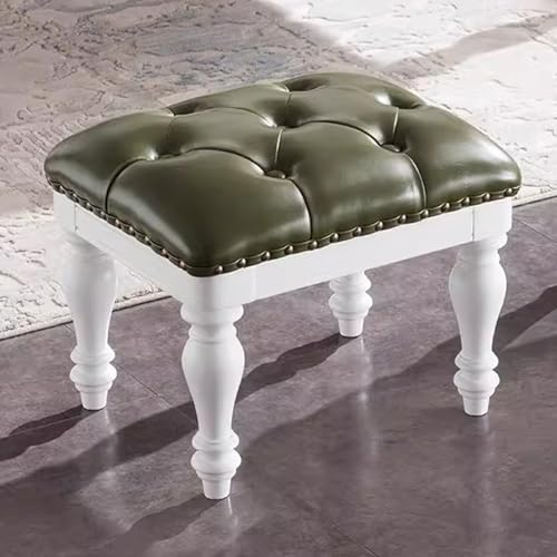 Repose-Pieds pour Salon et Chambre Pouf Vert en Bois Massif
