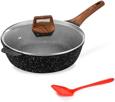 Kordisen Nonstick Deep Frying Pan With Lid, 11 Inch Saute Pan Skillet With Detachable Wood