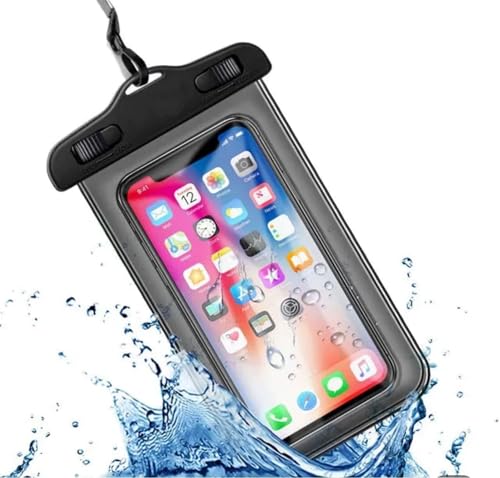 AERRYORD Waterproof Phone Case Small Pouch Beach Dry Bag with Cell Phone Hook Lanyard, Water Proof Phone Protector Gasbag Pouch, Underwater Snorkeling and Swimming Phone Airbag Clear Case (Black)