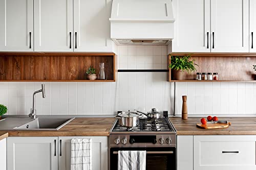 FURNIWARE Pack of 5 Cabinet Pulls, Zinc Alloy Drawer Pulls, Hardware Modern Kitchen Cabinet Door Handles, for Kitchen and Bathroom Cabinets Cupboard, Matt Black-160mm(6.3 Inch) Hole Center - Image 2