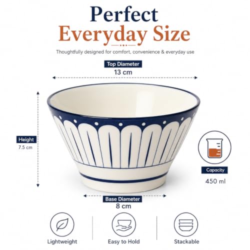 Image of Ceamic Bowl Set of 6, Microwave Safe Dinner Bowls, BPA & Lead-Free Stoneware Serving Bowls, Chip Resistant Floral Bowls for Snacks, Rice, Fruits & Salad, Elegant Kitchenware for Dining Gifting