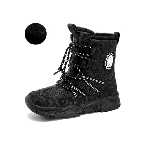 Girl Snow Boots Fashion Snap Lace-Up Warm High Top Girls Ankle Boots Outdoor Kids Waterproof Non-Slip Mid Calf Weather Shoes