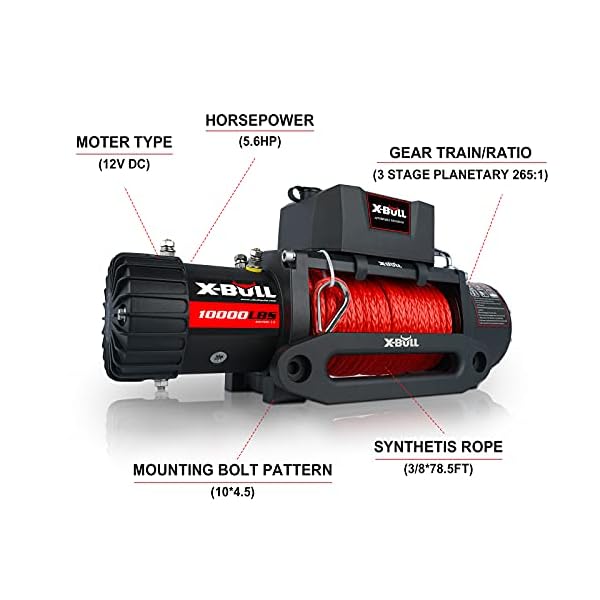 XBULL Winch 10000 lb. Load Capacity Electric Winch Kit 12V Synthetic