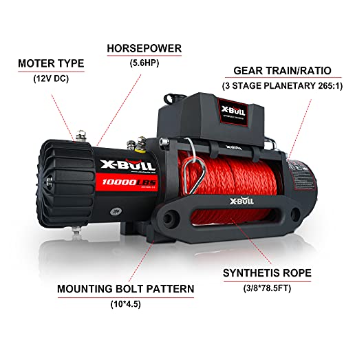 X-BULL Winch 10000 lb. Load Capacity Electric Winch Kit 12V Synthetic Rope,Waterproof Electric Winch with Hawse Fairlead, with Wireless Handheld Remote and Corded Control Recovery - Image 2