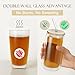LIBWYS 16oz Double Wall Drinking Glass Cups with Bamboo Lids and Straws, 4 Pc Set – Condensation Resistant Insulated Glass Can Tumblers for Cold Drinks, Iced Coffee, Tea, Juice, Cleaning Brush