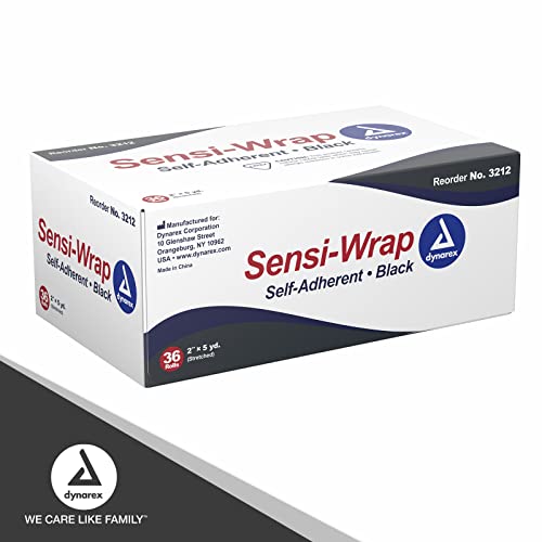 Dynarex Sensi-Wrap Bandage Rolls Are A Self-Sticking Wrap Provides Stay In Place Compression. Great For Tough To Wrap Areas Of The Body, Over A Bandage Or Tattoo. Black, 2” X 5 Yds, 1 Box Of 36 Rolls #TOP6