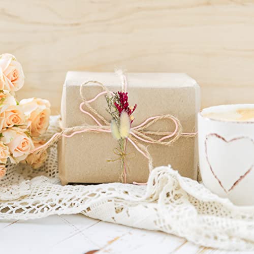 Chenkaiyang 6Pcs Mini Dried Flowers Bouquet, Mixed Natural Dried Flowers Gypsophila Bouquets Boutonniere Table Centerpieces Birthday Cake Flowers for DIY Crafts with 3 Flower Stickers 10m Hemp Rope