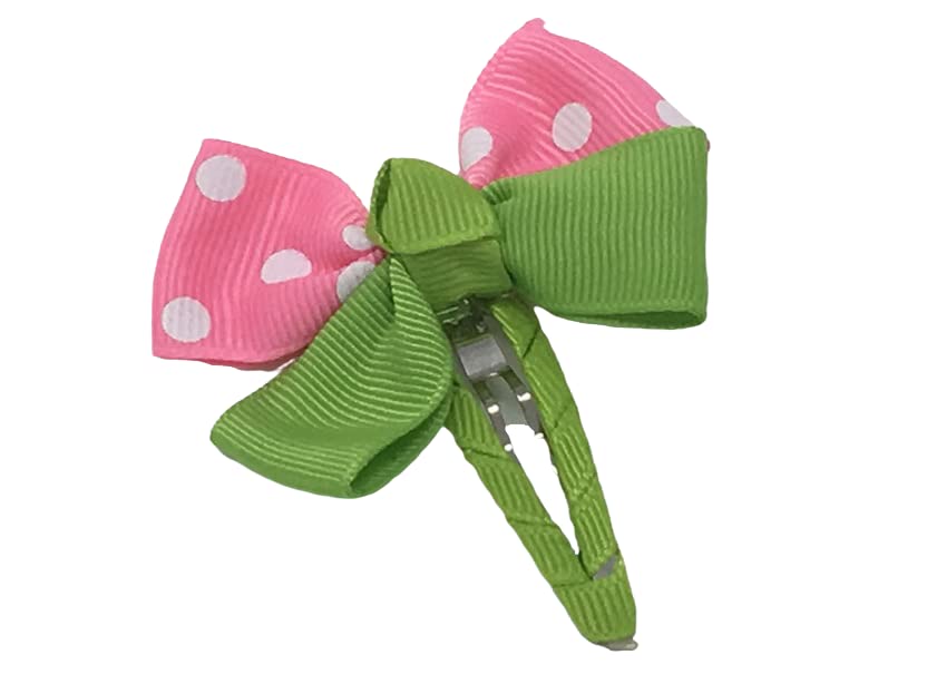Snap Clip, Hair Bow, Pink White and Green Hair Bow, Polka