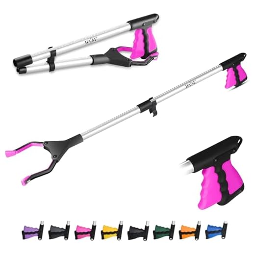 Hataf Litter Picker Grabber Stick 32"/81cm Helping Hand Grabber for Disabled, Foldable Reaching Aids for Adults with 360° Rotating Head, Also with Magnetic Grip. (32" Pink)