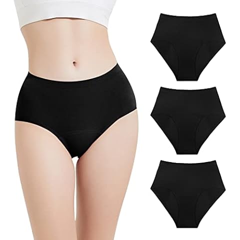 RoomTour Womens Period Underwear High Waist Absorbent Brief for Women Menstrual Panties Larger Leak Proof Panty Postpartum Pants Heavy Flow Black, 3 Pack, S Cover