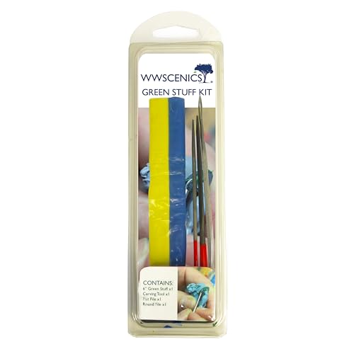WWScenics Green Stuff Sculpting Kit 15cm (6) Epoxy Putty Strip with 1 x Sculpting Tool & 2 x Needle Files for Miniatures Models & Wargaming Figures Dioramas