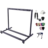 NW Folding Multi-Guitar Display Rack 5 Guitar Stand Floor Stand Guitar Rack Holder Stand Accessories for Acoustic, Classical, Electric Guitar Bass Guitar & Guitar BagCase (5 Holder)