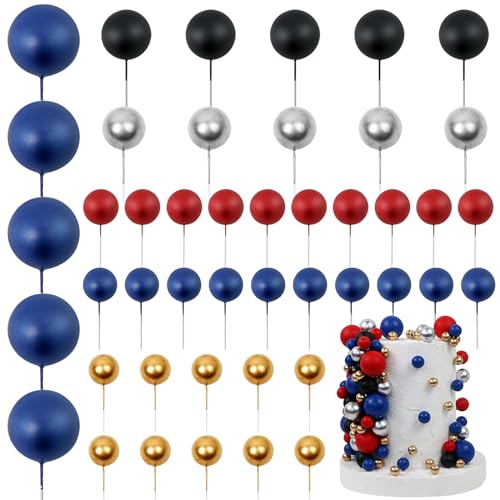LARDUX Lot de 45 décorations de gâteaux en forme de boule - Mini ballons pour fête d'anniversaire, fête prénatale, mariage - Rouge, noir, bleu
