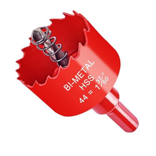 1-3/4 Inch / 44mm Hole Saw for Wood Plastic Board Ceiling Drywall and Metal Sheet - HSS Bi-Metal Hole Cutter with Pilot Drill Bit