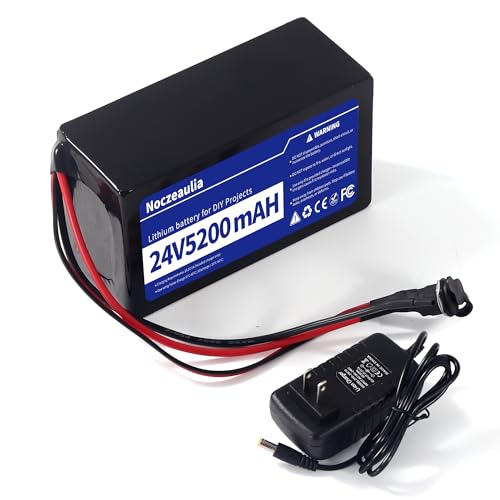 Noczeaulia 24V 5.2Ah Lithium Battery with 25.2V 1A Charger, 24V Rechargeable Battery for LED Strips and DIY Projects Black