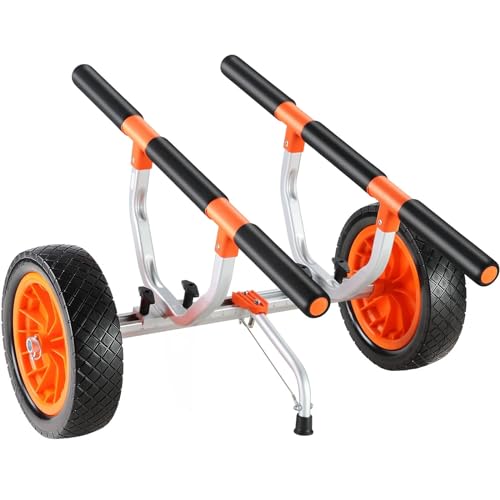 Heavy Duty Kayak Cart, Foldable Canoe Trolley Cart with 12\'\' Tires, Adjustable Width 6.69\"-17.32\",350 Lb Weight Capacity Kayak Trolley for Kayaks Canoes Paddleboards Float Mats Jon Boats