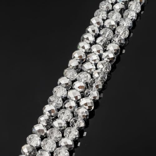 Image of 350pcs Czech Faceted Rondelle Crystal Glass Beads 8mm Bulk Silver Shade