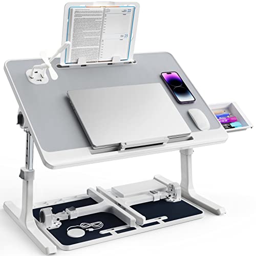 Dgear Laptop Desk For Bed, Height Adjustable Laptop Bed Desk With Drawer, Book Stand, Usb Fan,Light, Extra Large Foldable Lap Desk For Home Working, Writing, Reading (X-Large, Gray) #TOP28