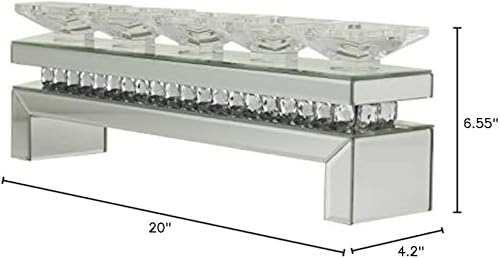 Miniatura 8 de Deco 79 Portavelas de madera con 5 platos con detalles espejados, 20 x 4 x 7 pulgadas, color plateado