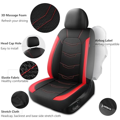 Image of HChengkikz Front Car Seat Cover, Breathable and Sporty (Black + Red)