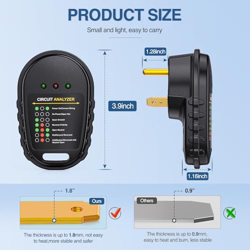 Nilight 30 AMP RV Circuit Tester 125V/3750W Analyzer Plug with LED Indicator Light Nema TT-30P ETL Listed Surge Protector Plugs for Camper Trailer by Nilight - Image 2