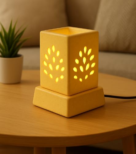 Image of Mkd2 Rise Ceramic Electric Aroma Diffuser Oil Burner I Aroma Burner Oil Diffuser Lamp for Home Fragrance, Square (Small, Brown Dotted)