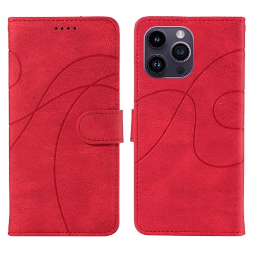 Coque iPhone 15 Plus en cuir rouge avec rabat magnétique chic
