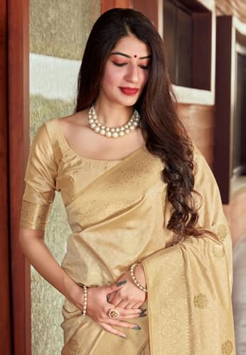 Image of SGF11 Women's Kanjivaram Pure Soft Silk Saree For Women Pure Golden Zari With Blouse Piece
