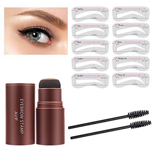 Eyebrow Stamp Kit, Tampon À Sourcils, Kit de Gabarits de Tampons à Sourcils Imperméables et Durables, avec 10 Modèles de Sourcils Réutilisables, 2 Pinceaux à Sourcils, Brun Clair Cover