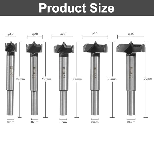 5 Stück Forstnerbohrer Set 15-35mm, Professioneller Holzbohrer Topfbohrer Kunstbohrer für Holz, Zubehör Bohrmaschine für Holzbearbeitung