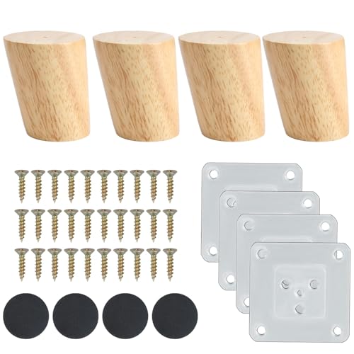 Luabue 4 Piezas Patas para Muebles Madera Patas de Madera para Muebles 6 cm Patas de Muebles con Placa de Montaje y Tornillos Patas para Sofá Mesa de Té Armario Mesas y Sillas