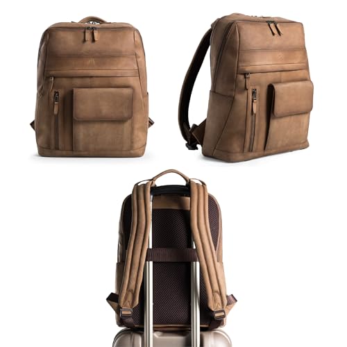 VELEZ Brown Leather Backpack for Men & Women - Large Capacity Laptop Travel Backpack with 17" Sleeve - Vintage Travel Bag with Adjustable Straps, Multiple Pockets & Trolley Sleeve3