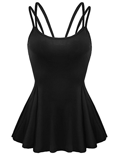Zeagoo Peplum Tops for Women Spaghetti Strap Vest Tank Tops Plus Size Casual Tank Tops (XXL, Black)
