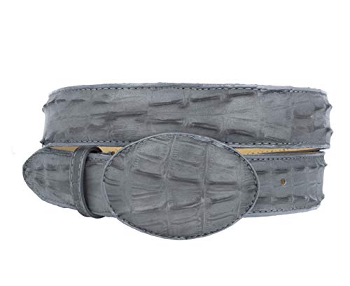 El Presidente Mens Gray Cowboy Belt Crocodile Tail Print Leather Belt Round Buckle