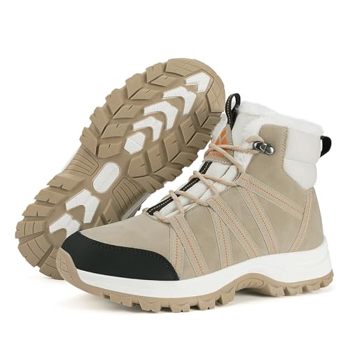 Mishansha Winterschuhe Damen Gefüttert Winterstiefel Warm Wasserdicht Wanderschuhe Rutschfeste Outdoor Apriksfarbe 39 EU
