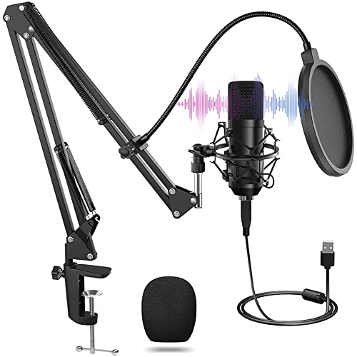 PC Mikrofon, USB Mikrofon Kit 192kHZ/24bit Professionelles Lärmminderung, Gaming Mikrofon mit Ständer und Pop-Filter für…