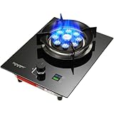 DancJulieガスコンロ、シングルバーナー、9バーナー加熱リング、強化ガラスパネル、スタンド付き、高温、フレームアウト保護機能付き、家庭のキッチン、屋外RVキャンプなどに最適です (強化ガラス,トップ構成のタイムド)