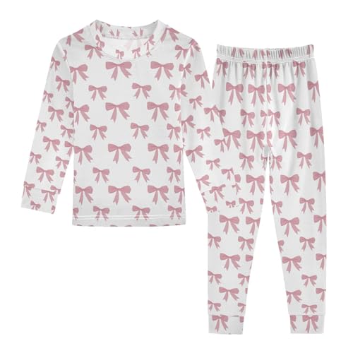 ALAZA Ribbon Bow Cute Pajamas Long Sleeve Sleepwear 2-Piece Pajama Set