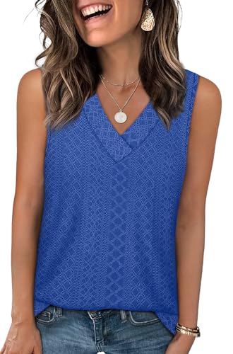 Image of WIHOLL Tank Top for Women Summer Outfits V Neck T Shirts Trendy Eyelet Sleeveless Basic Beach Vacation Clothes