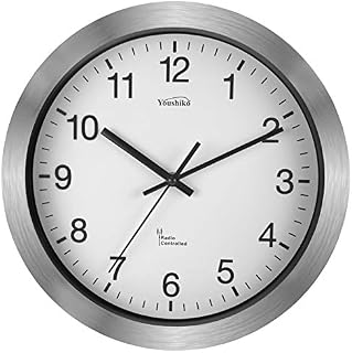 Youshiko Radio Controlled Wall Clock ( Official UK & Ireland Version ), Premium Quality , Silver , Aluminium Case 30cm , / 12-Inch Diameter, Home/Kitchen/Office/School Clock, Easy to Read