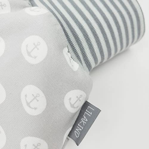 Lilakind Baby kinderen zomer winter slaapzak trappelzak met ritssluiting Jersey anker grijs marine maat S-XXL - Made in Germany, grijs, 78 cm lang - Afbeelding 3