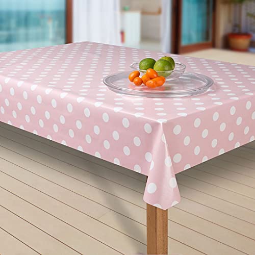 laro Wachstuch-Tischdecke Abwaschbar Garten-Tischdecke Wachstischdecke PVC Plastik-Tischdecken Eckig Meterware Wasserabweisend Abwischbar, Muster:Punkte rosa-Weiss, Größe:100x140 cm