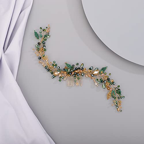 Beryuan Cute Beads Hair Comb For Bride Women Girls Crystals Hair Comb Multi-Color Beaded Hair Comb Green 1 #TOP2