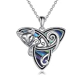 POPLYKE Celtic Cat Necklace for Women Sterling Silver Trinity Necklace Irish Jewelry for Women Made