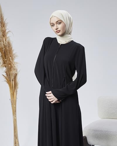 Image of Women's Abaya - Turkish Islamic Maxi Dress, Long Sleeve with Zipper Front - Elegant, and Perfect for Prayer.