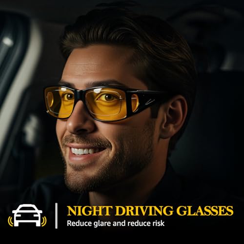 FIMILU 2 Pack Fit Over Glasses Night Vision Glasses for Women Men, Polarized Night Driving Glasses Anti-Glare for Night 03112