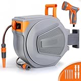 TLGREEN Schlauchtrommel Wasser 30m, Schlauchaufroller mit 9-Funktionen Handbrause und Gartenschlauch, Wand-Schlauchbox mit Aufroll-Automatik, 180° Schwenkbar, Wandhalterung, für Garten, Autowäsche