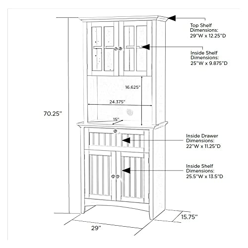 American Furniture Classics OS Buffet and Hutch with Framed Glass Doors and Drawer, Large, White - Thumbnail 3